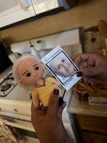 Customer photo review of Dolly® Personalized Crochet Doll with Photo Card