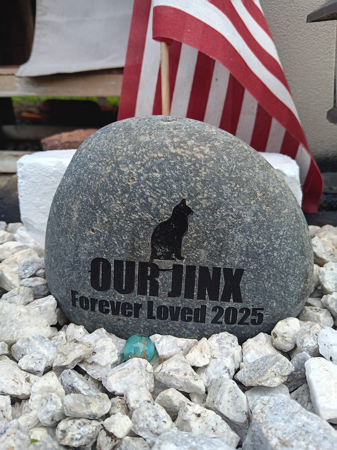Customer photo review of Dog headstones Grave Marker Custom Engraved Pet Memorial River Rock Stone Heart Paw Print