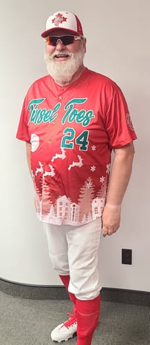 Customer photo review of Custom Red White Christmas Graffiti Pattern Authentic Baseball Jersey