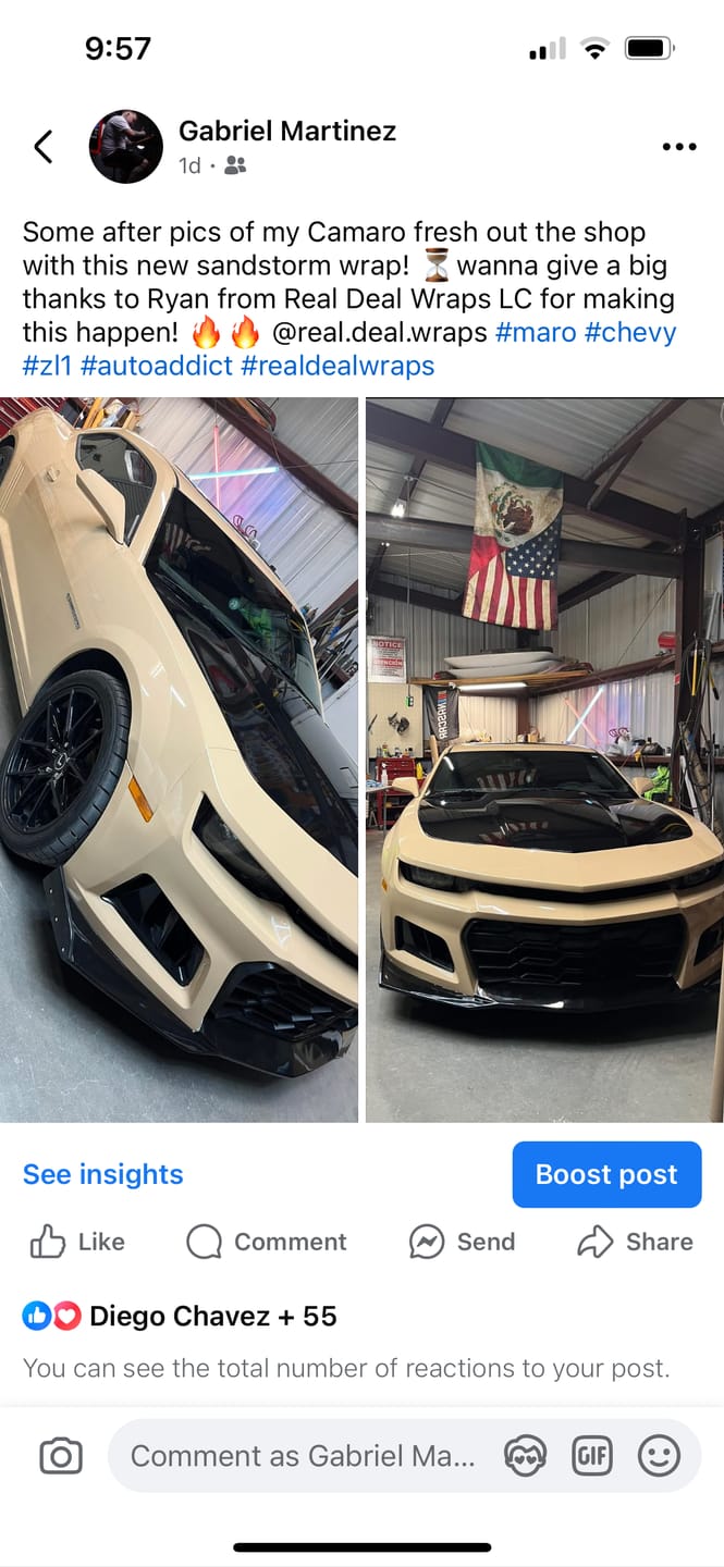 Customer photo review of 2010-2015 Chevy Camaro ZL1 1LE Track Package Front Bumper Conversion 11pcs Full Kit Flat BLK Body Kit