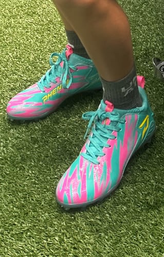 Customer photo review of Kool-Aid 'Sharkleberry Fin' Football Cleats - Quantum Speed by Phenom Elite