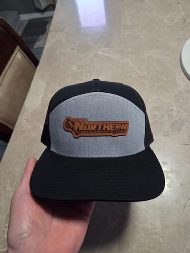 Customer photo review of Flat Bill Seven-Panel Leather Patch Hat - Richardson 168