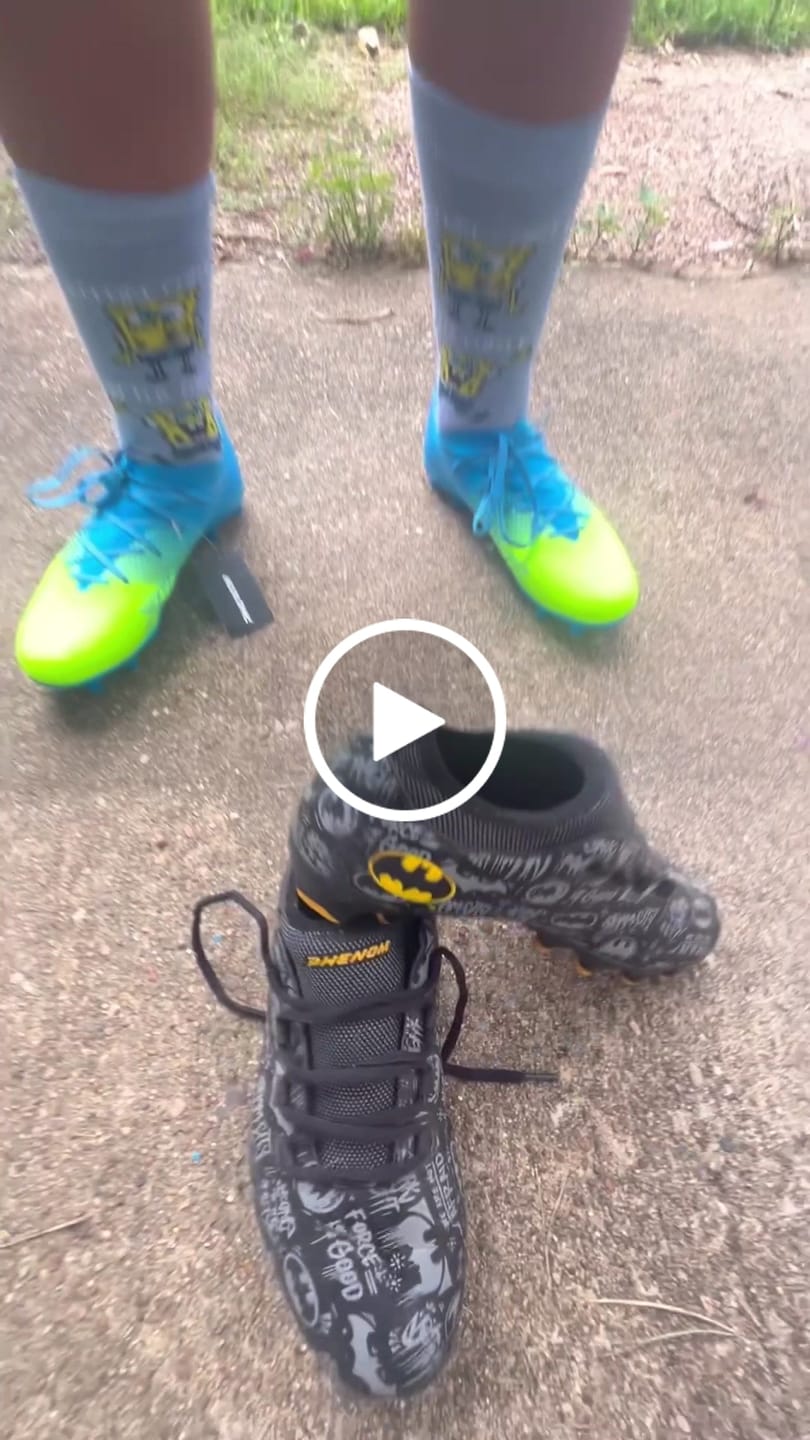 Customer video review of Quantum Energy: All Purpose Cleats - Columbia Blue & Slime