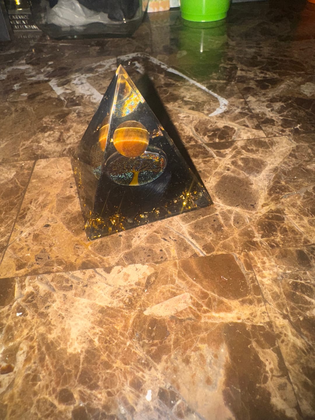 Customer photo review of Orgonite Tiger's Eye Obsidian Pyramid
