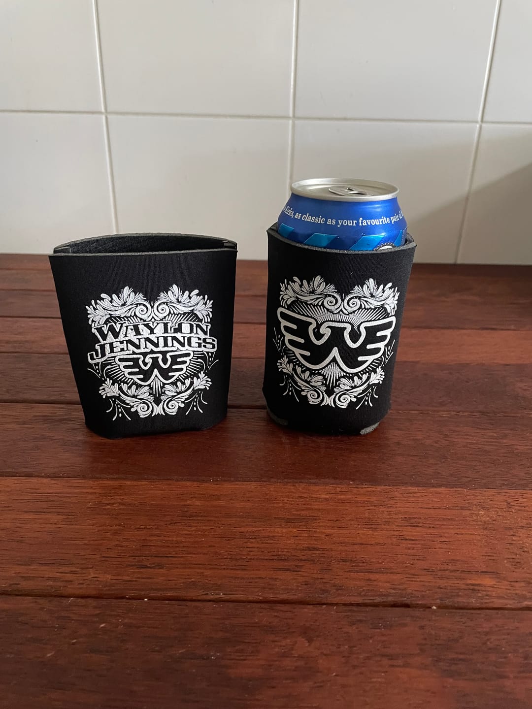 Customer photo review of Waylon Jennings Flying W Collapsible Koozie