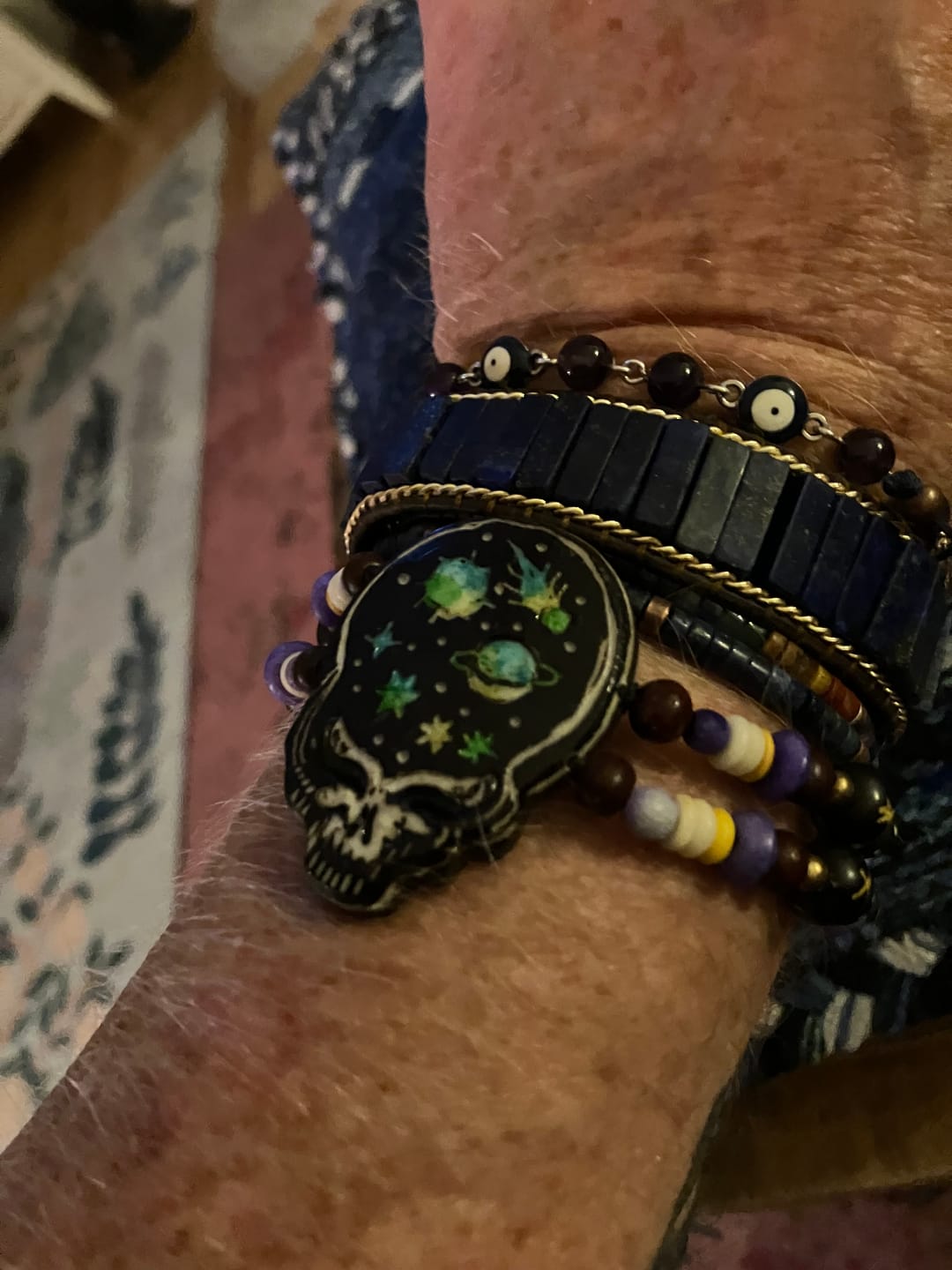 Customer photo review of Grateful Dead Cosmic Stealie Bone Bead Bracelet