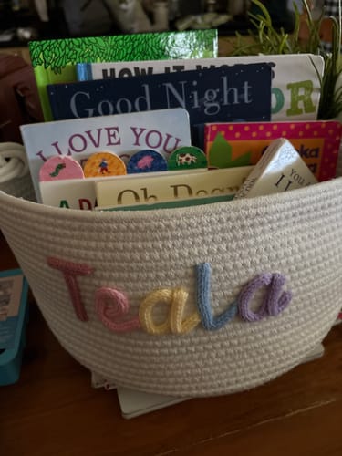 Customer photo review of Baby Knits™  Multicolor Personalized Knitted Basket