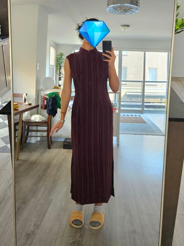 Customer photo review of Jin Ling 金陵 Golden Hill Republic of China Maroon Stripe Pure Cotton Sleeveless Qipao