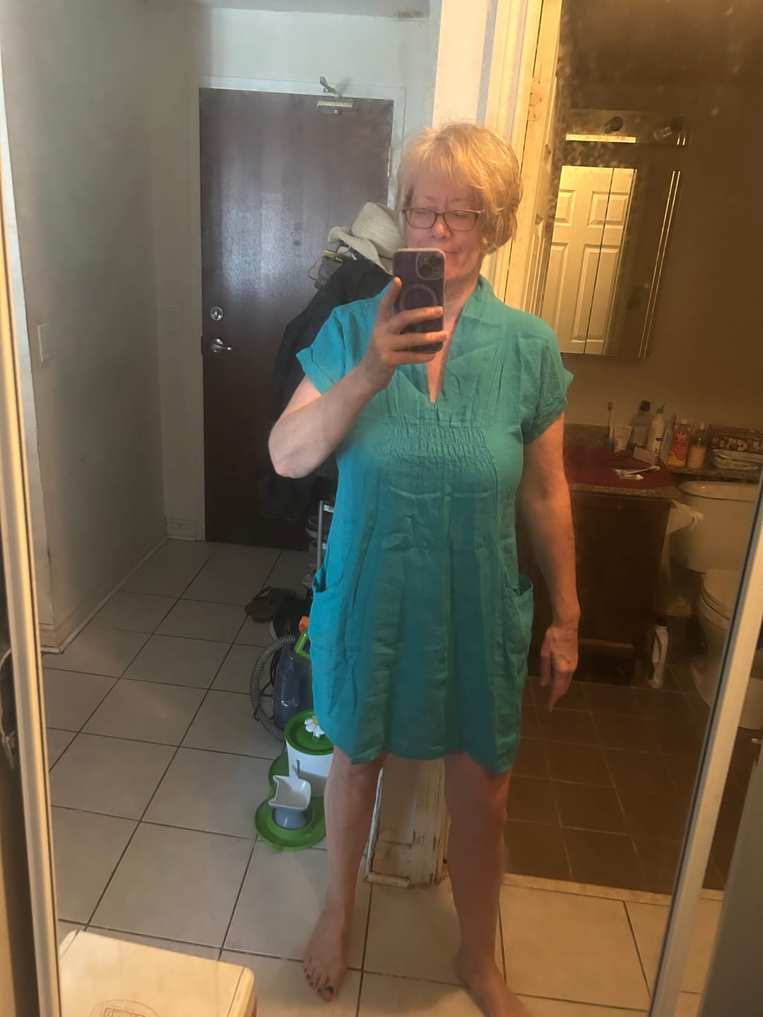 Customer photo review of Meo Linen Pocket Dress (Jade)