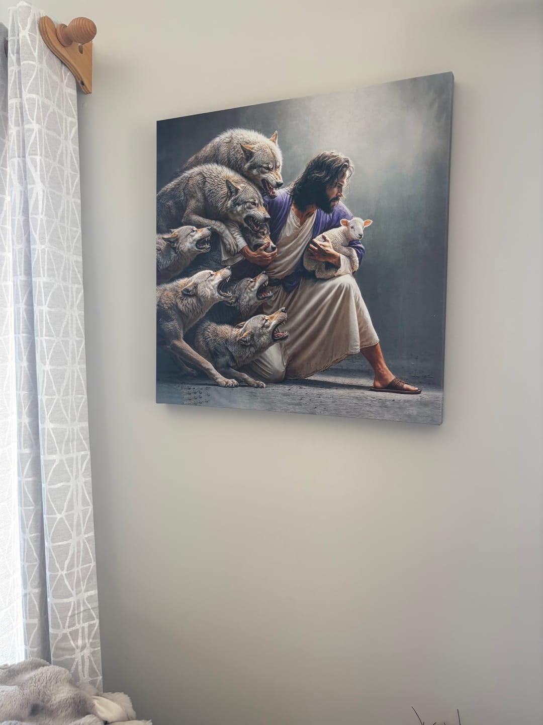 Customer photo review of Jesus Protects The Lamb From Wolves Wall Art Canvas