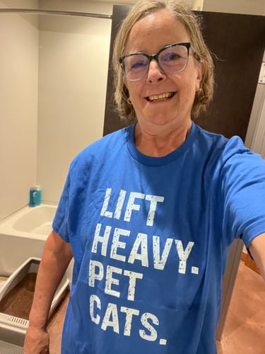 Customer photo review of Lift Heavy. Pet Cats. T-Shirt