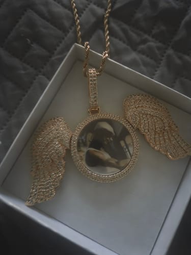 Customer photo review of Crystal Circle Photo with Wings | Necklace