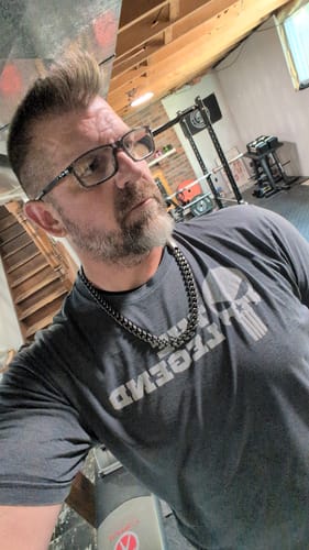 Customer photo review of Knights Templar Cuban Link Necklace: Helps Pair Veterans With A Service Dog Or Shelter Dog