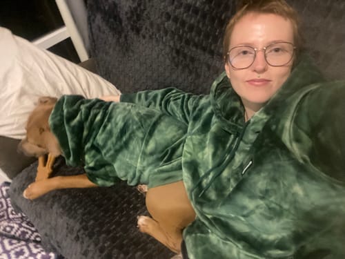 Customer photo review of Velvet Dog Hoodie - Emerald Green