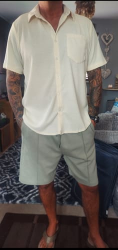Customer photo review of Men's Casual Waffle Short Sleeve Button Up Summer Loose Fit Beach Shirt