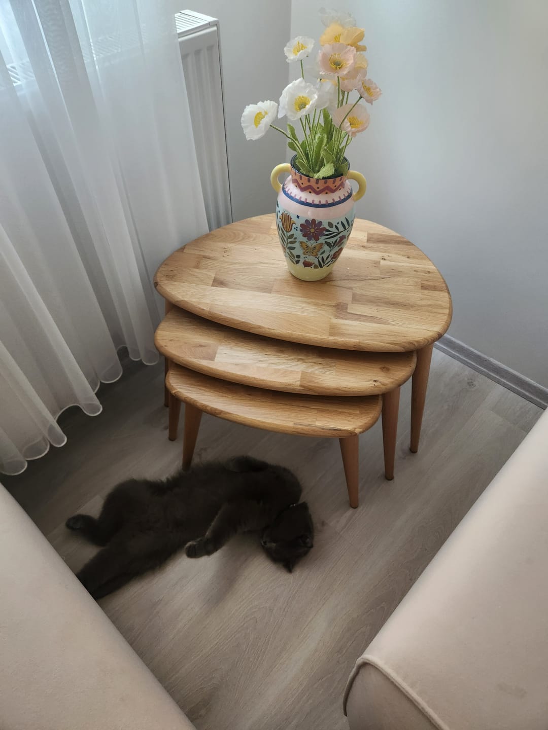 Customer photo review of Zigon Sehpa 3'lü Set - Masif Ahşap Meşe Ağacı (Ercol Stil)