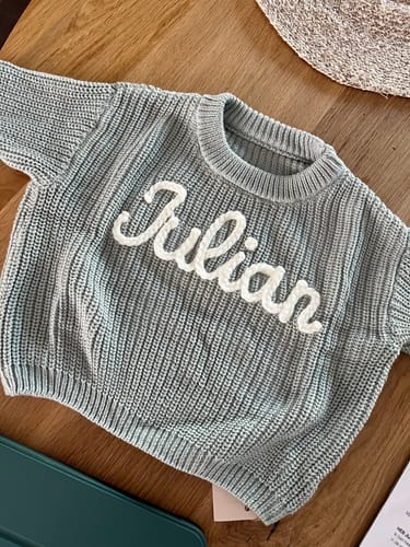 Customer photo review of Hand Knitted Personalized Sweater