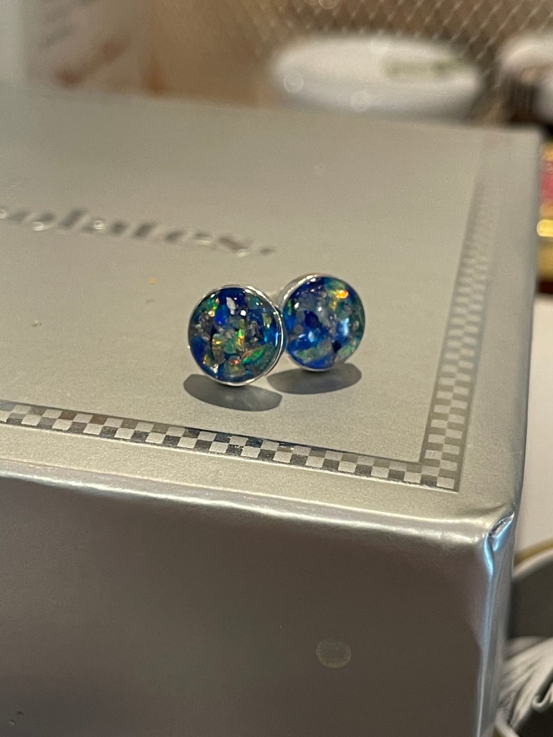 Customer photo review of Opal Stud Earrings with Infused Cremation Ash