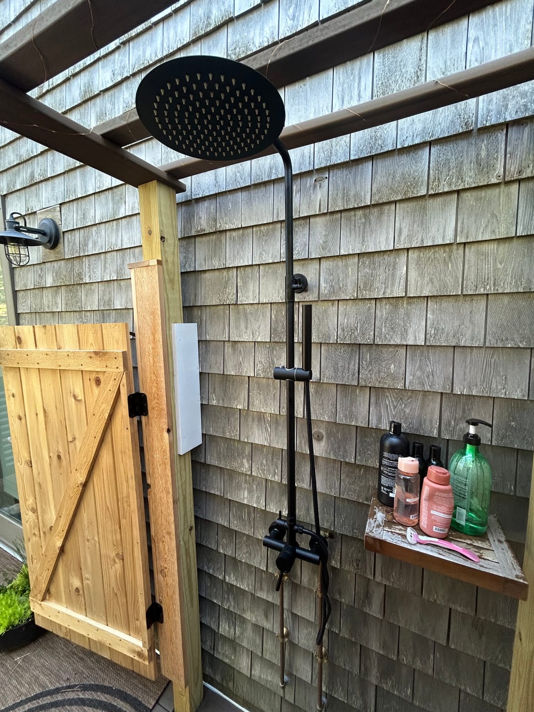 Customer photo review of Outdoor Shower Fixture with 304 Stainless Steel 10” Rainfall Shower Head and Adjustable Slide Bar