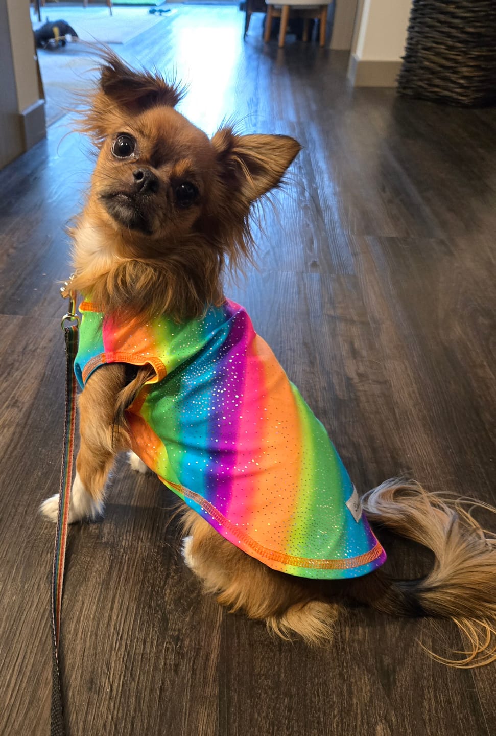 Customer photo review of Calming Sleeveless Cooling Sun Tee UPF 50+ Rainbow Sparkle