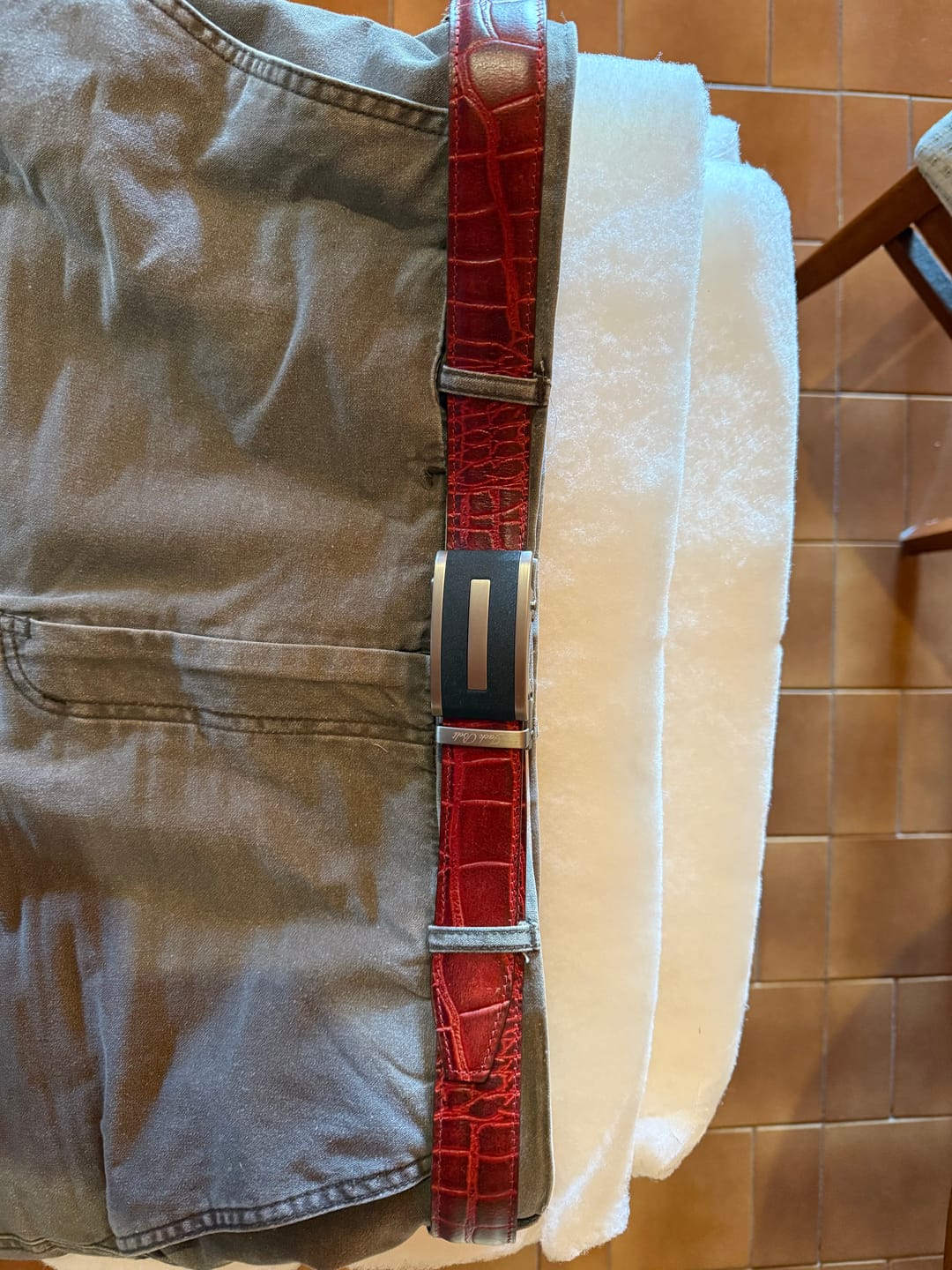 Customer photo review of Jack Belt® Men's Full Grain Leather Belt - Croc Rich Burgundy With M3 Buckle (CRRBM3)