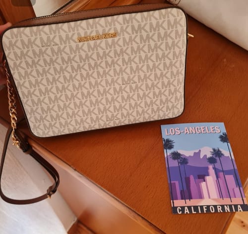 Customer photo review of Jet Set Large Printed Logo Crossbody Bag (VANILLA)