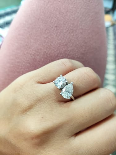 Customer photo review of Pear & Round Toi Et Moi Solitaire Silver Ring