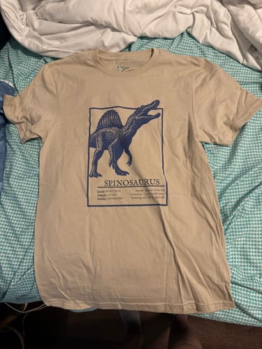 Customer photo review of Spinosaurus Sail-Backed Hunter T-Shirt