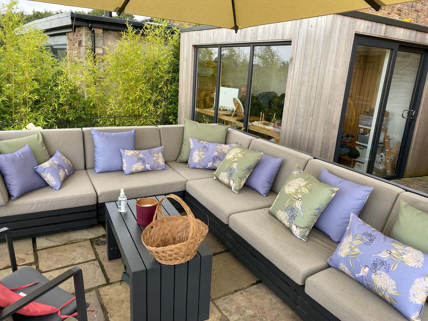 Customer photo review of Outdoor Garden Waterproof Rectangle Cushion - Birds On Elderflower
