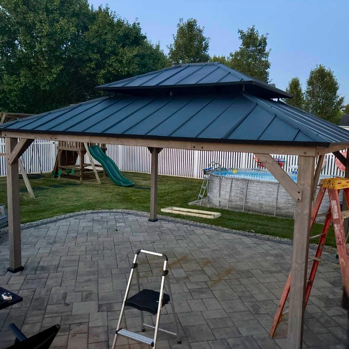 Customer photo review of SUNJOY 13x15 2-Tier Wooden Frame Gazebo with Ceiling Hook - Weathered Cedar