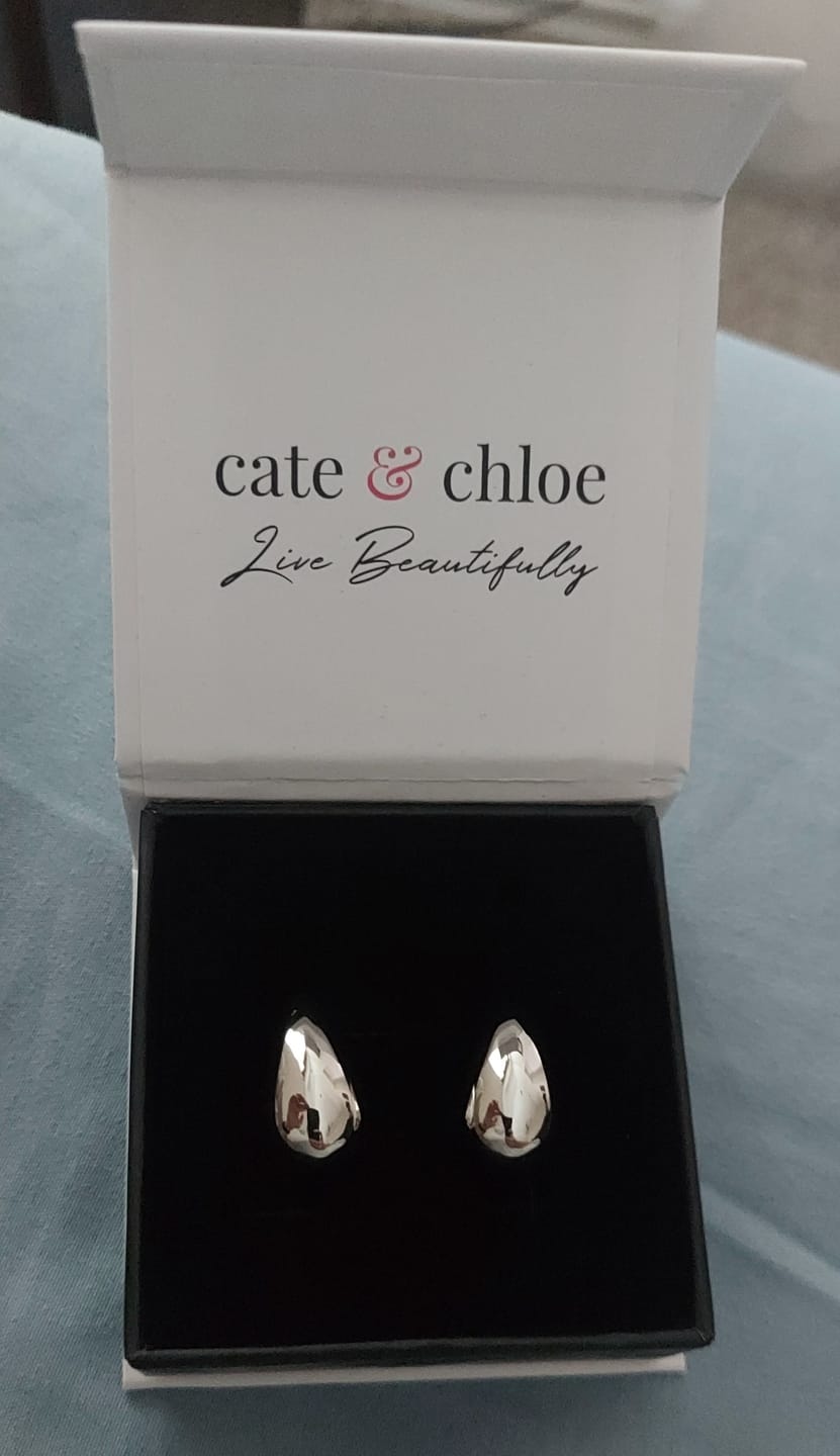 Customer photo review of Olive 18k White Gold Plated Teardrop Stud Earrings