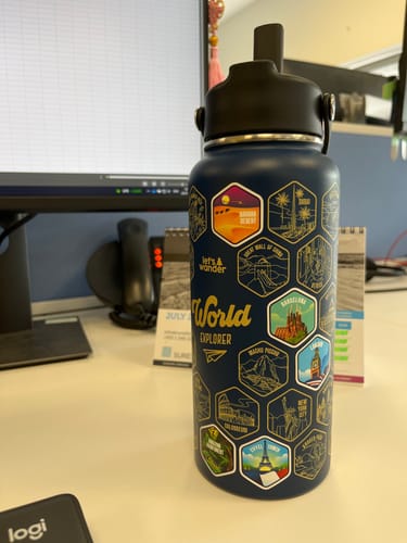 Customer photo review of Let's Wander™ World Explorer Water Bottle + Stickers