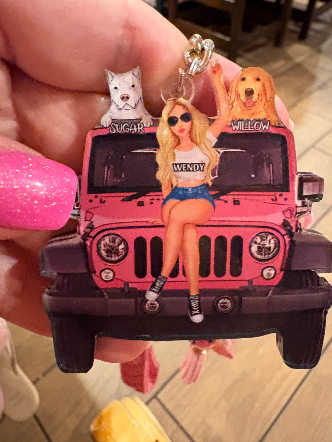 Customer photo review of Personalized A Girl With Off-Road Car And Dog Keychain Gift For Journey Girls