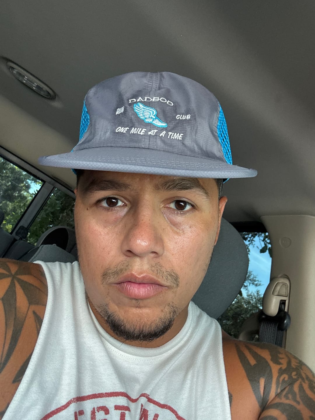 Customer photo review of Dadbod Running Athletic Hat V.2 (Ice Blue)