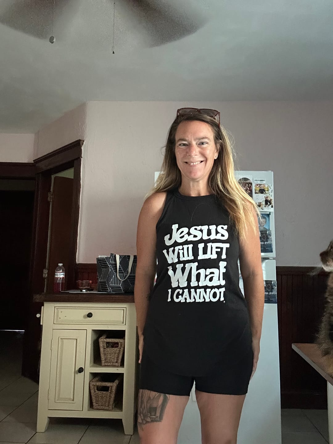 Customer photo review of Jesus Will Lift what i cannot Rocker Tank Top