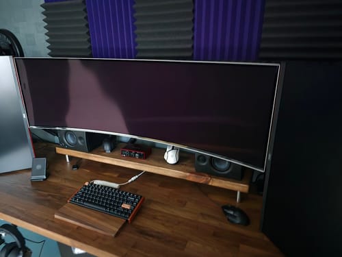 Customer photo review of Rustic Monitor Stand | Metal Sides