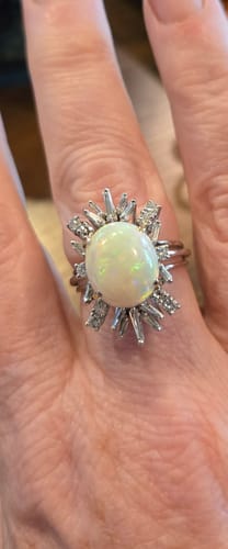 Customer photo review of Vintage 14k White Gold 4.8ct Opal Diamond Fantastic Starburst Cocktail Ring 8.00