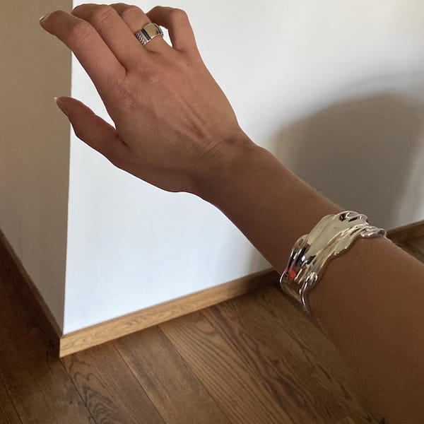 Customer photo review of Quiet waves, statement modern silver bangle bracelet