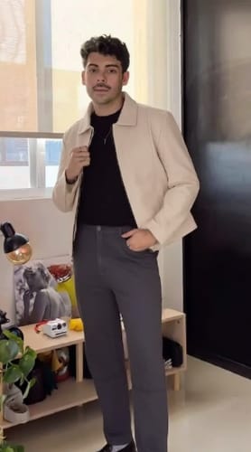 Customer photo review of Men Off White Real Leather Harrington Jacket