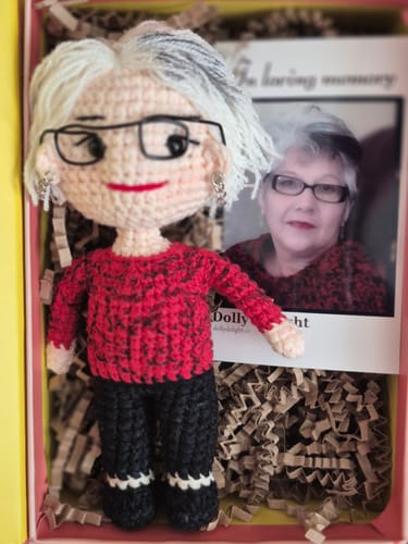 Customer photo review of Dolly® Personalized Crochet Doll with Photo Card