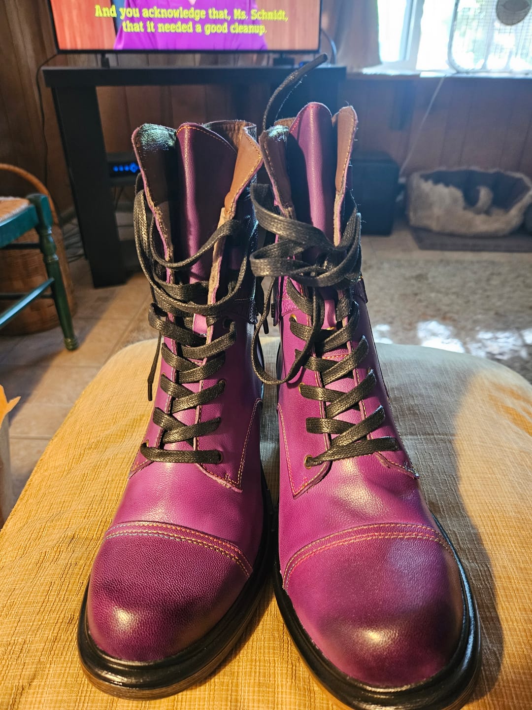 Customer photo review of Comfortable Genuine Leather Boots With Laces And Inside Zippers