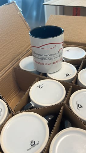 Customer photo review of TassenExpress - Becher Keramik Tasse mit Logo bedruckt 325ml Firmenlogo