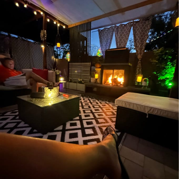 Customer photo review of SUNJOY 58 Inch Modern Wood Burning Fireplace with Chimney & Log Holders - Brown