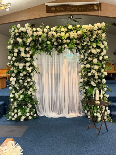 Customer photo review of Green and  White Fabric Artificial Flower Wall Arch Wedding Birthday Party Decoration