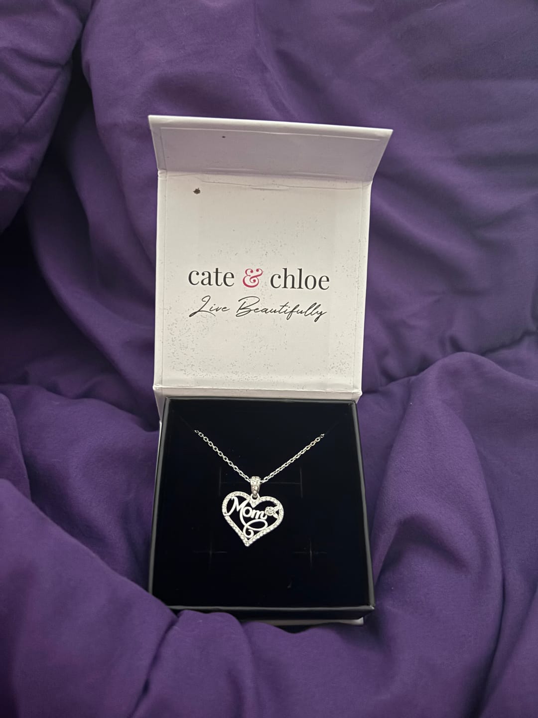 Customer photo review of Rhonda 18k White Gold Plated Mom Heart Necklace with Swarovski Crystals