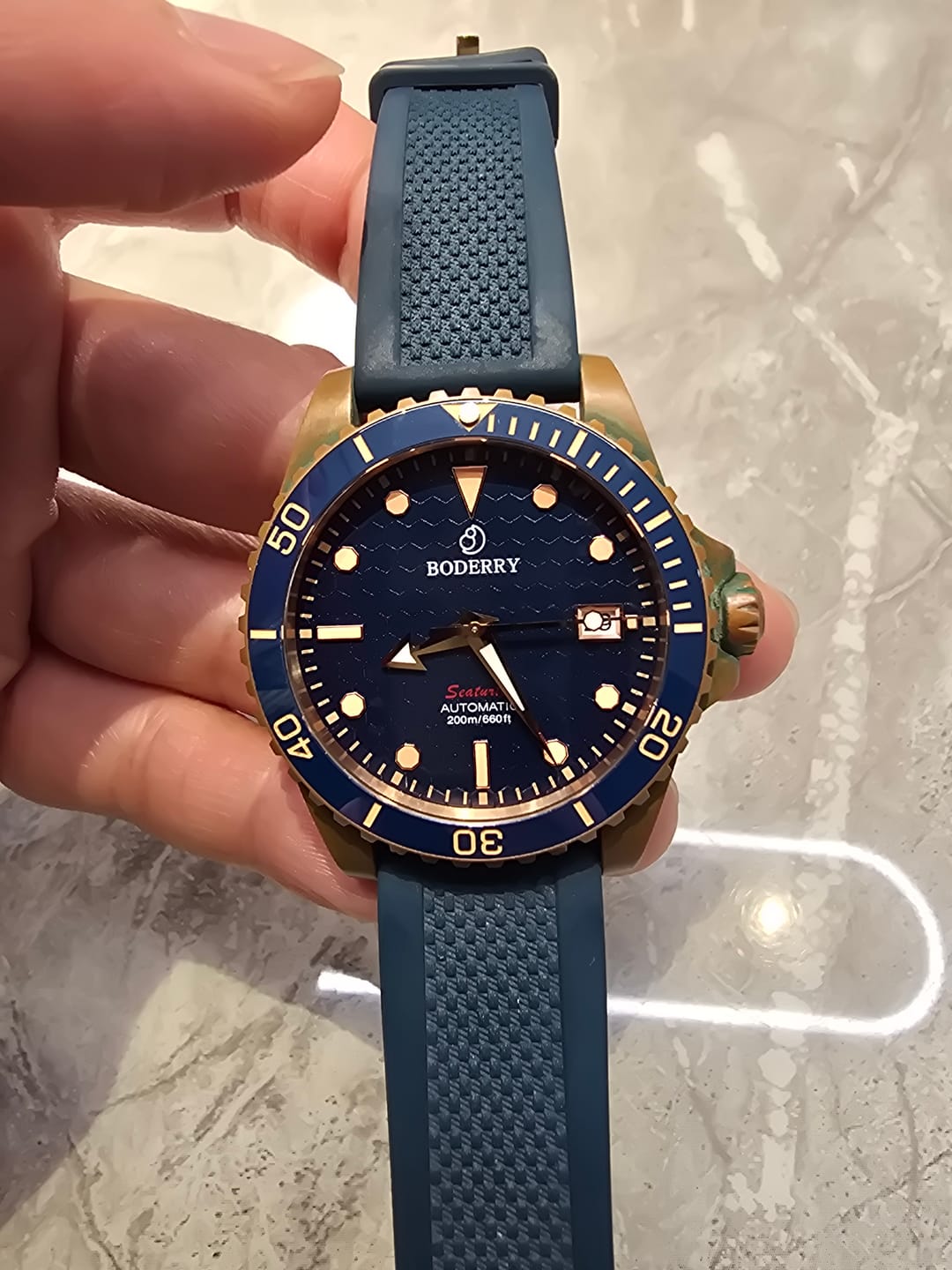 Customer photo review of SEATURTLE.OCEAN(BRONZE) - Automatic Bronze Diver Watch | Sea Blue/FKM Rubber
