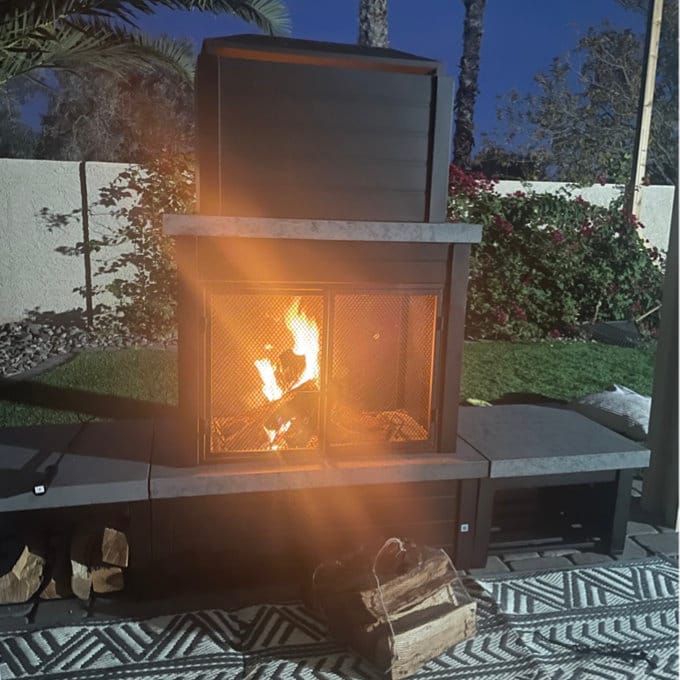 Customer photo review of SUNJOY 58 Inch Modern Wood Burning Fireplace with Chimney & Log Holders - Dark Gray