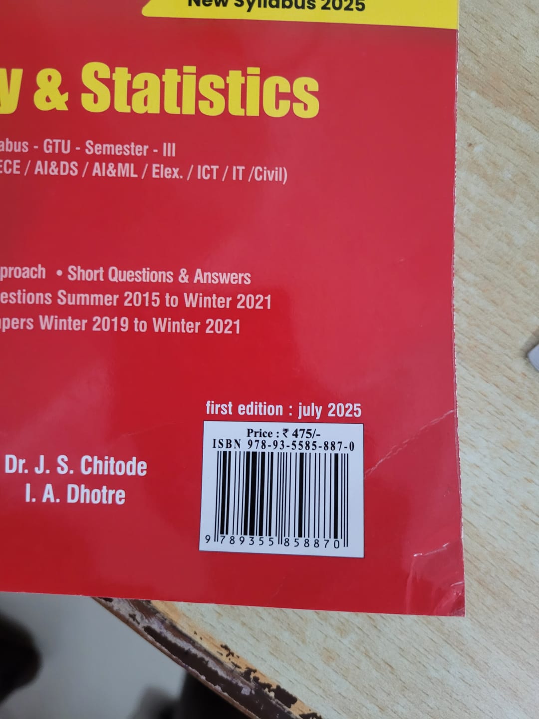 Customer photo review of Probability and Statistics  for GTU 24 Course (III - COMP./CSE/CSE(AI&ML)/ECE/AI&DS/AI&ML/ELEX./ICT/ IT/Civil - BE03000251)