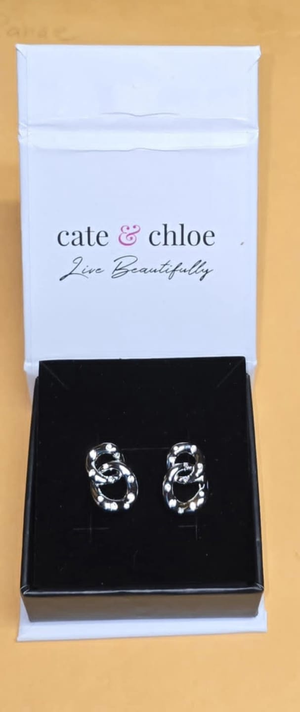 Customer photo review of Bonnie 18k White Gold Double Link Chain Drop Earrings with Swarovski Crystals
