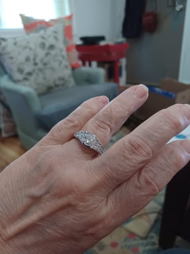 Customer photo review of Bezel Round Moissanite Channel Euro Shank Engagement Ring